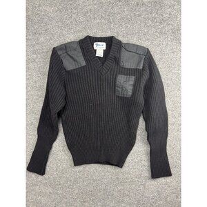 Galls Sweater Mens Small Black Rib Knit Commando V Neck Shoulder Patches Pocket